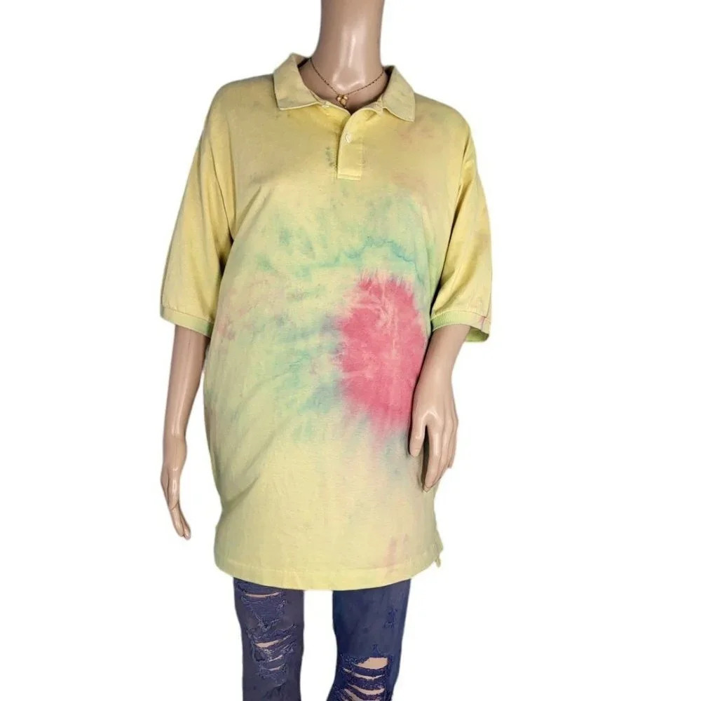Yellow Blue Red Bullseye tie dyed T shirt size XXL